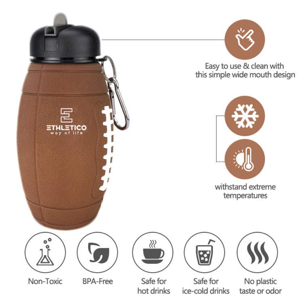 Collapsible Water Bottle, Cute Water Bottle, Foldable Trendy Water Bottle, American Football Edition